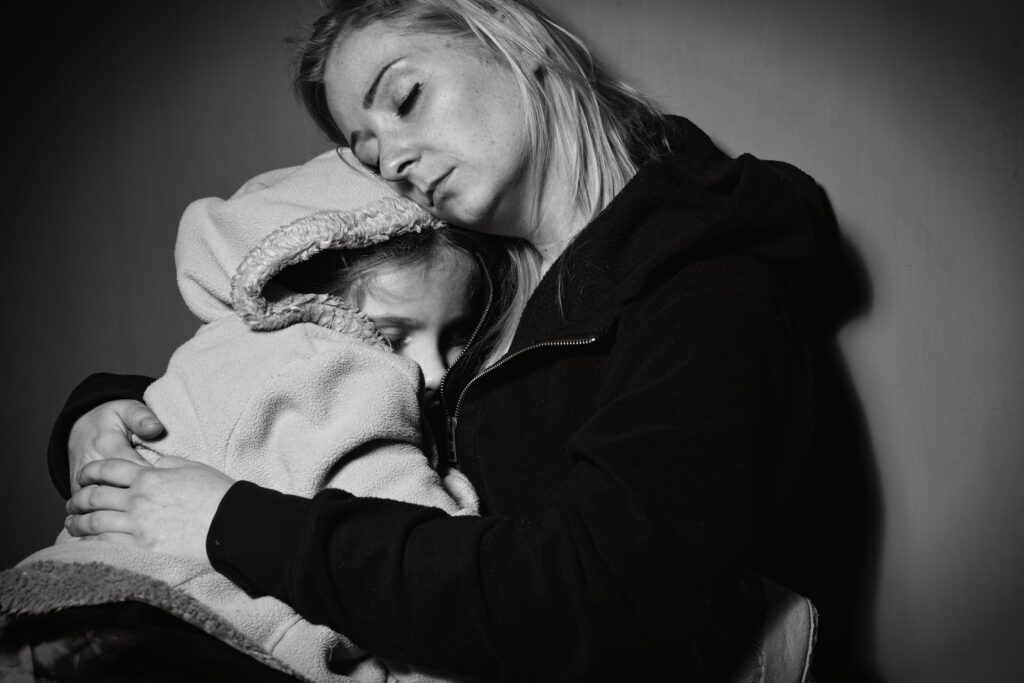 42886520 - homeless mother with her daughter. poor family.